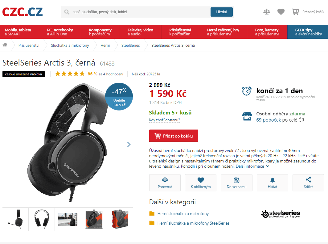Herní sluchátka SteelSeries Arctis 3