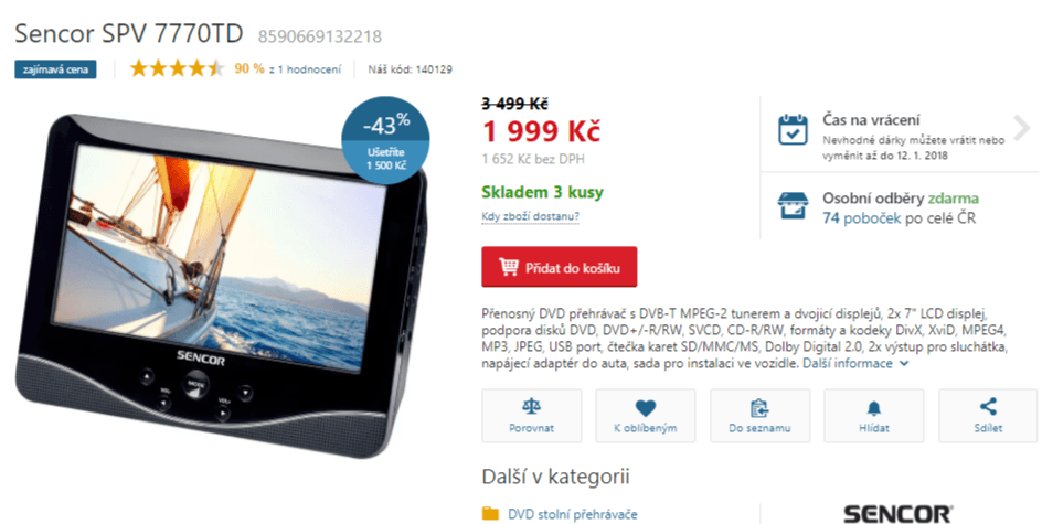 TV + DVD přehrávač Sencor, 2x displej, auto
