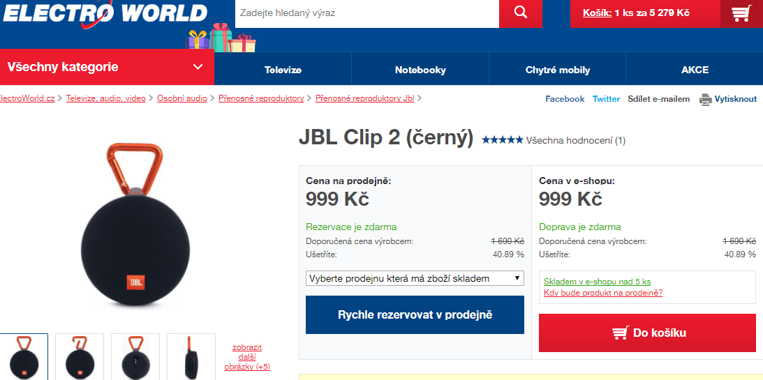 BT reproduktor JBL Clip 2, černý