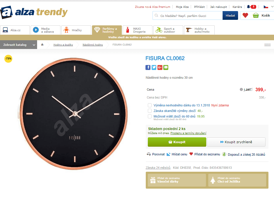 Nástěnné hodiny Fisura 30 cm
