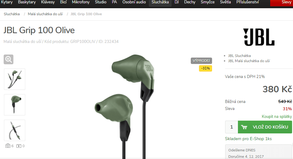 Sluchátka JBL Grip 100