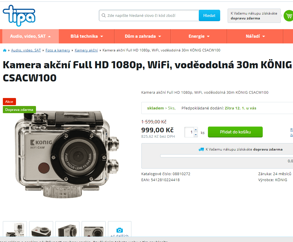 Akční FHD kamera König, Wifi, 30m
