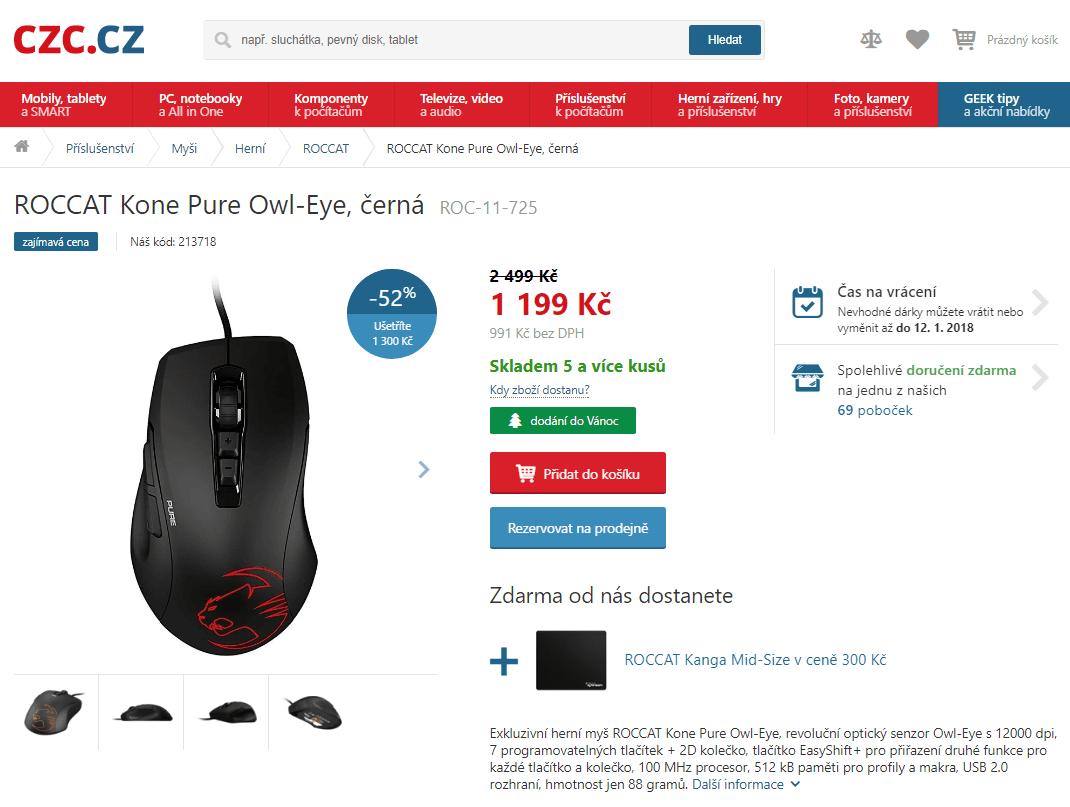 Herní myš  Roccat Kone Pure Owl-Eye