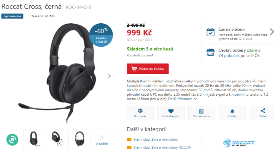 Sluchátka Roccat Cross, 20-20kHz
