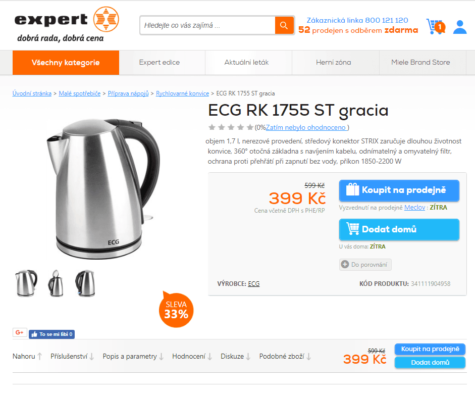 Rychlovarná konvice ECG RK 1755, 1,7 litru