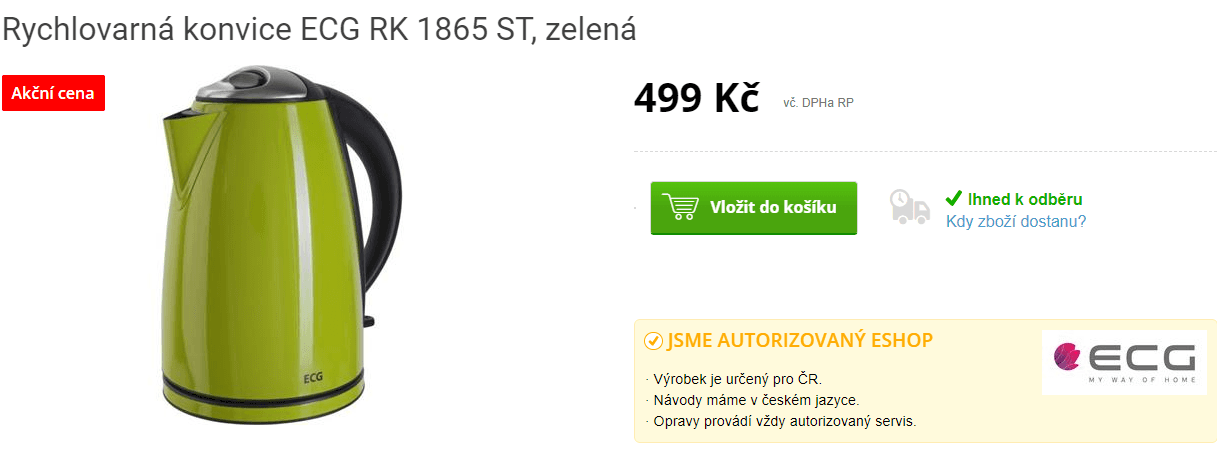 Rychlovarná konvice ECG RK 1865
