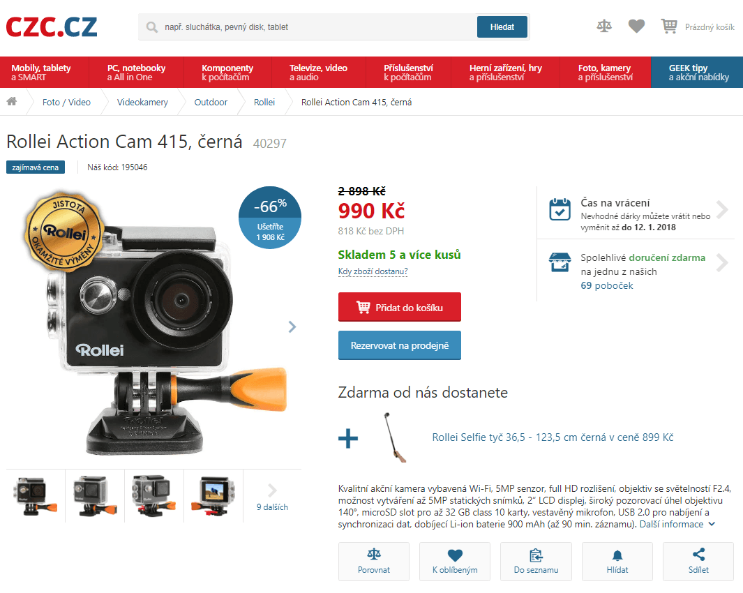 Akční kamera Rollei 415, Wifi