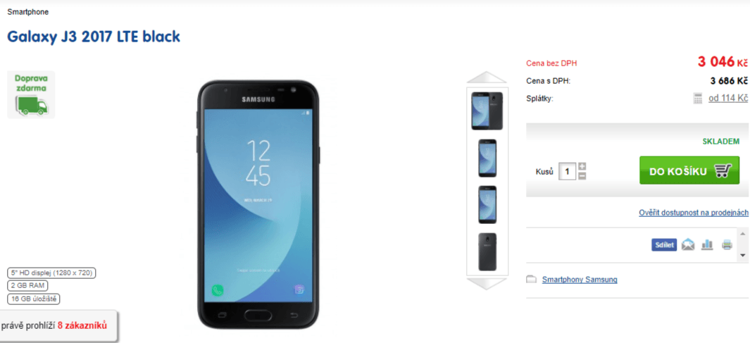 Samsung J3, 4x 1,4GHz, 2GB RAM, 5", NFC, LTE
