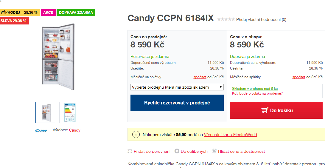 Lednice Candy, nerez, 185cm, no frost, A++