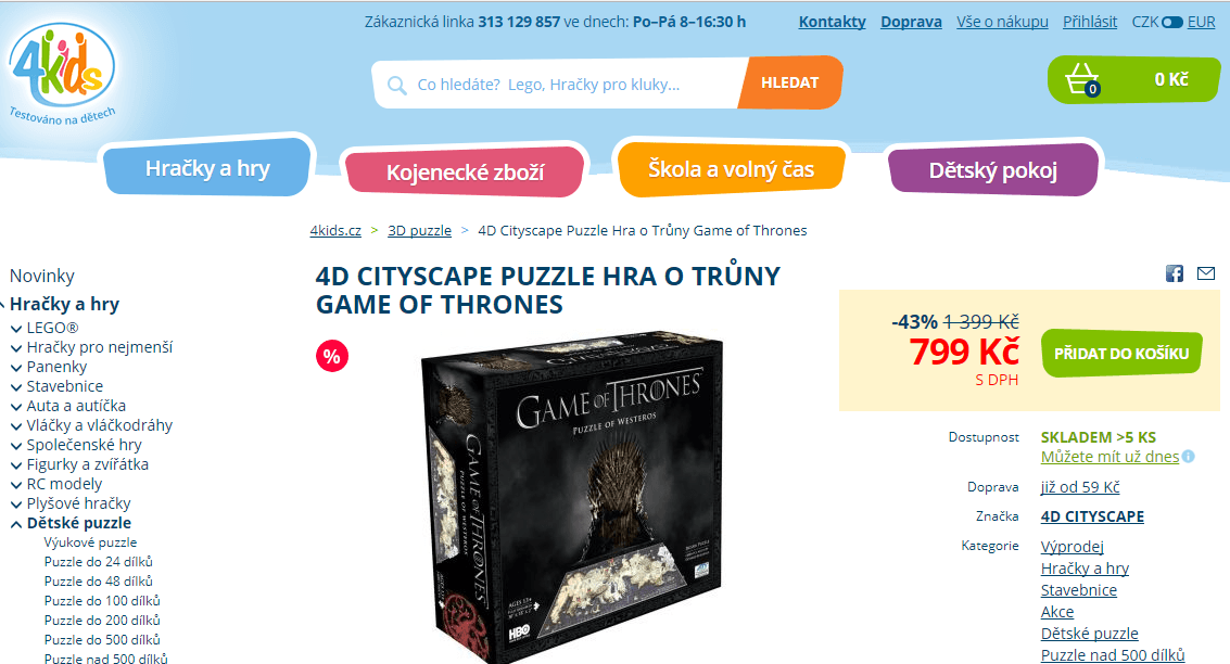 4D puzzle Hra o Trůny - 1500 dílků+