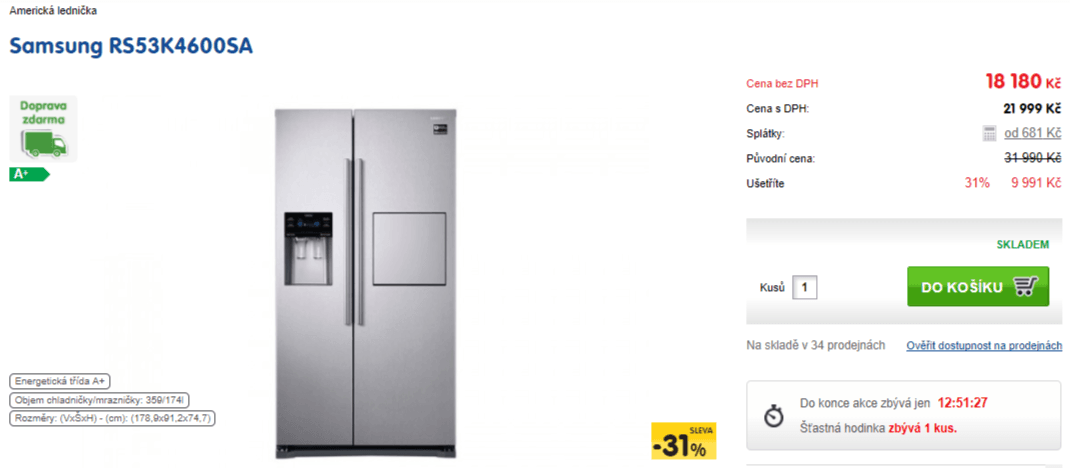 Americká lednice Samsung, nápojový automat