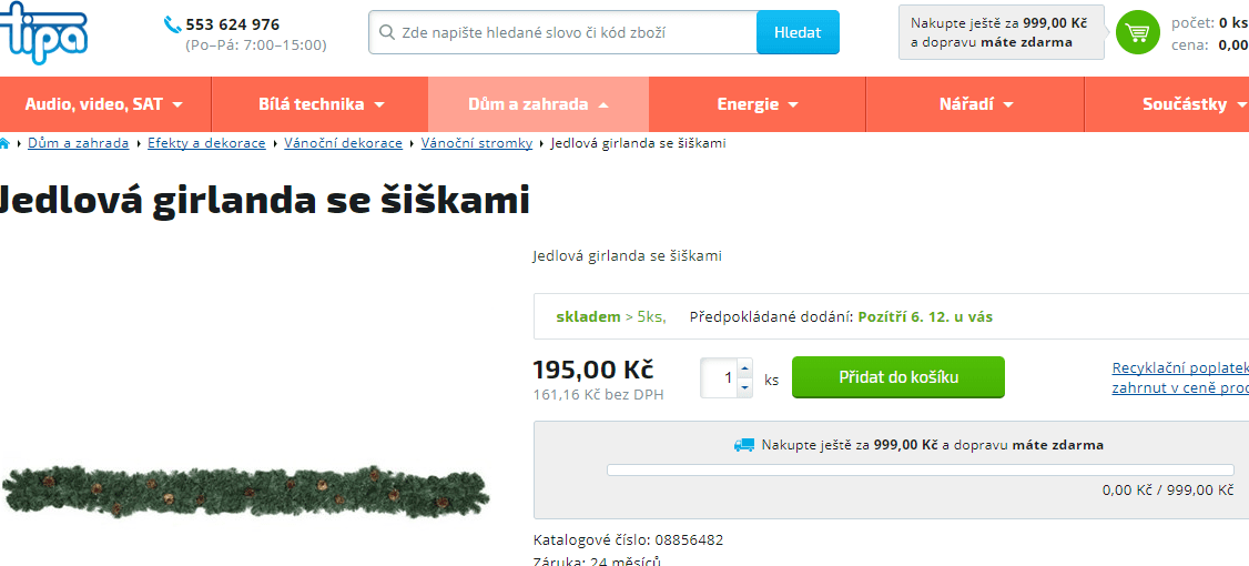 Girlanda 270 cm, přírodní šišky