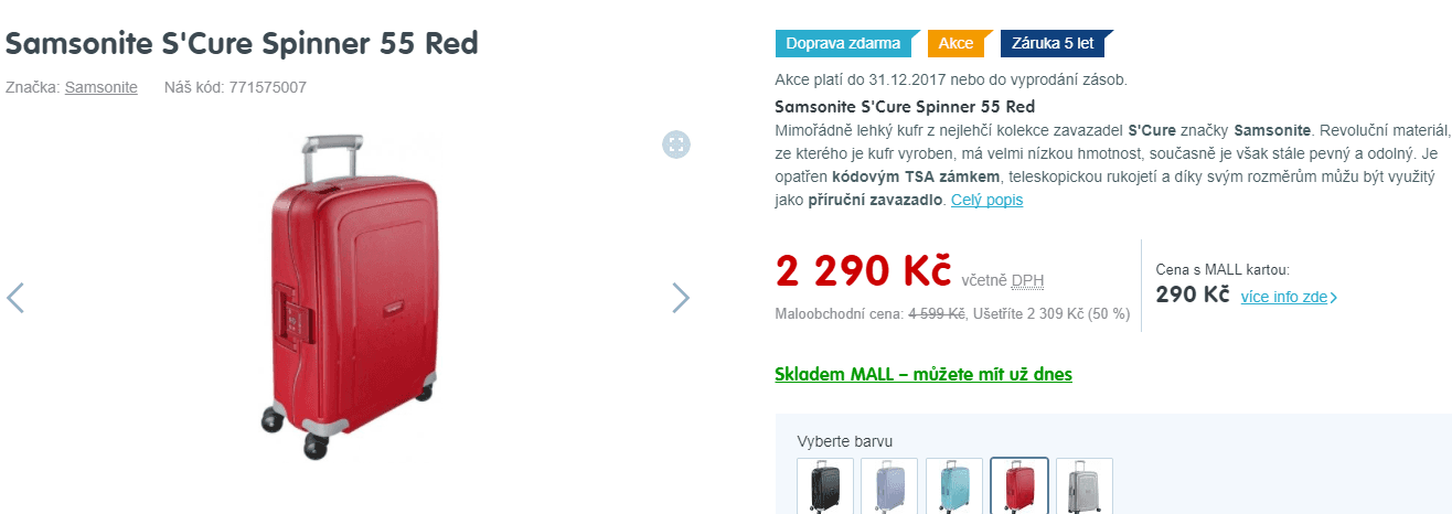 Samsonite S´Cure spinner 55, 39 litrů