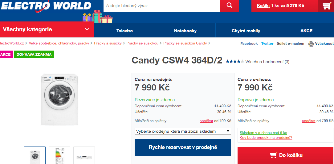Pračka se sušičkou Candy, 6/4kg, 1400 ot.