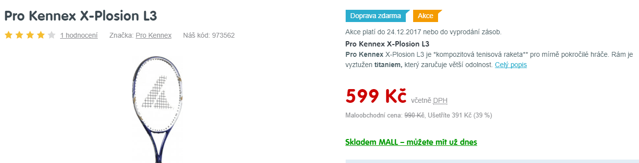 Tenisová raketa Pro Kennex X plosion L3