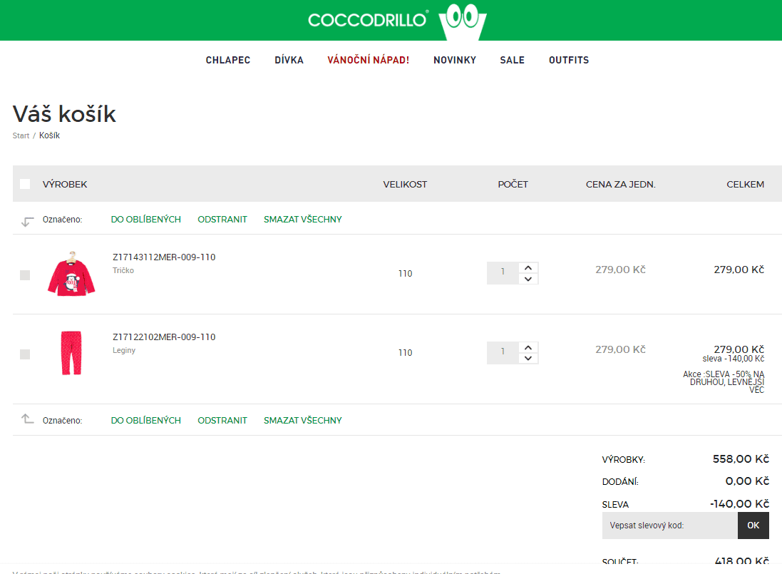 Coccodrillo - sleva 50% na druhý kus