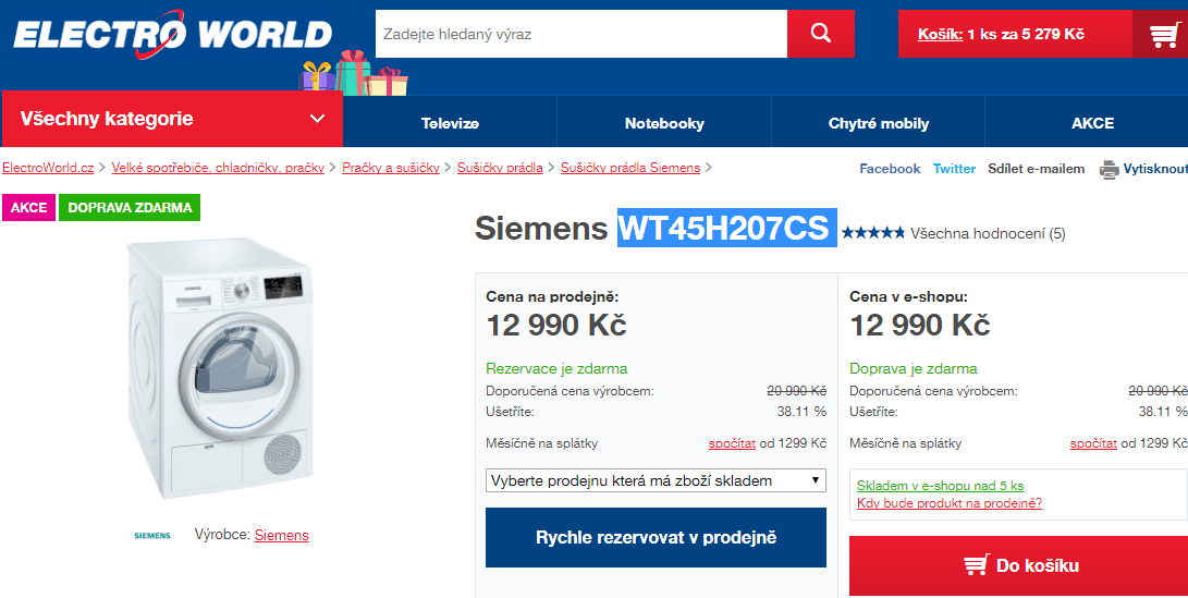 Kondenzační sušička Siemens, 7kg, A++