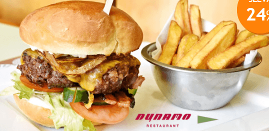 200g hovězí burger dle výběru + hranolky a salát