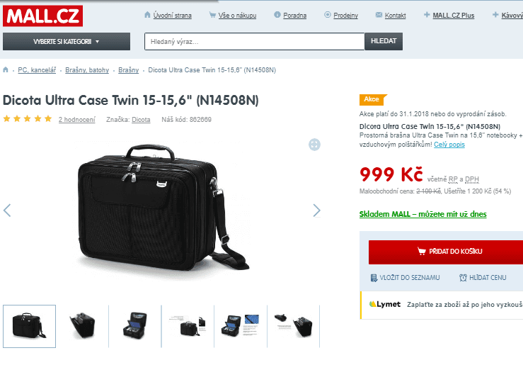 Prostorná brašna Dicota Ultra Case 15,6