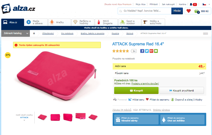 Pouzdro na notebook 16.4", červené