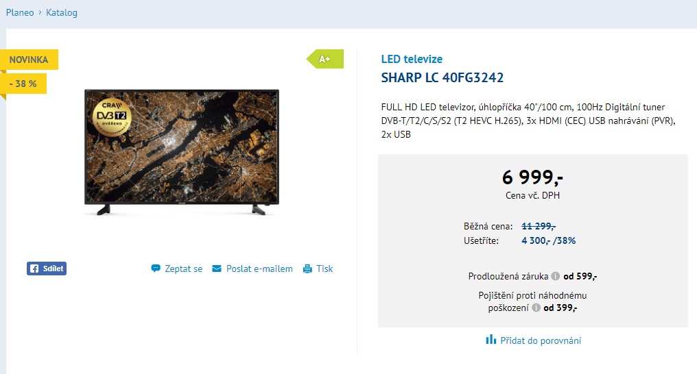 Full HD LED TV, 100cm, Sharp