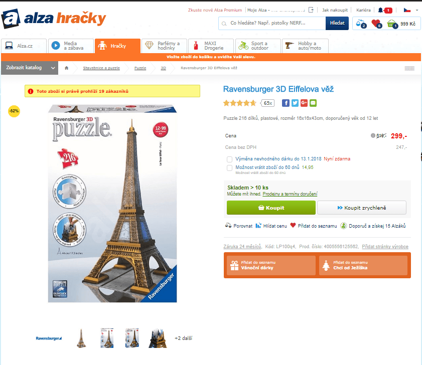 Ravensburger 3D puzzle Eiffelova věž 216 dílků