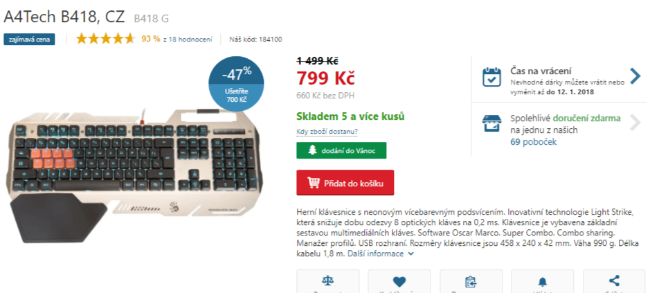 Herní klávesnice A4Tech Bloody B418 