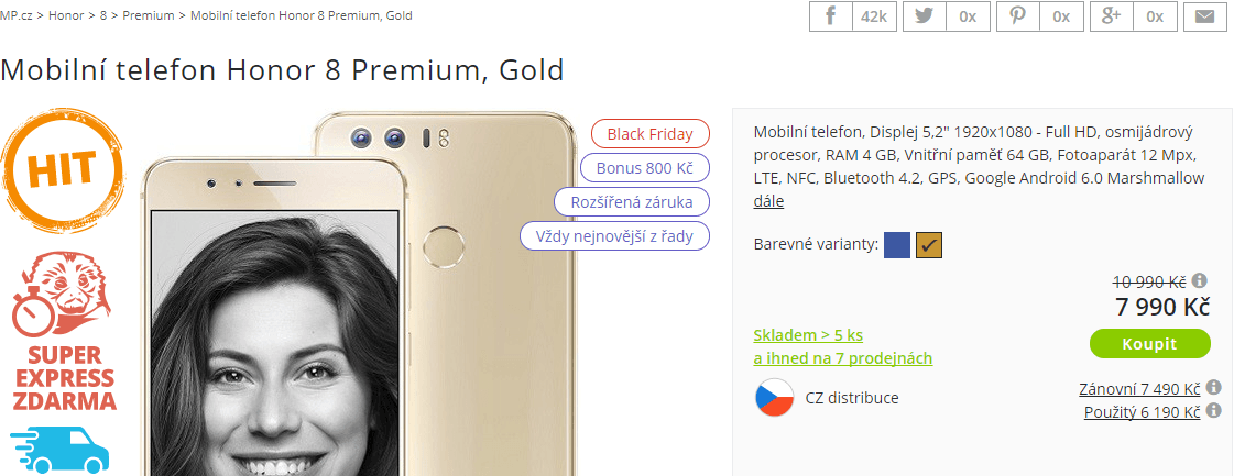 Honor 8, 8x 2,3GHz, 4GB, 5,2", NFC