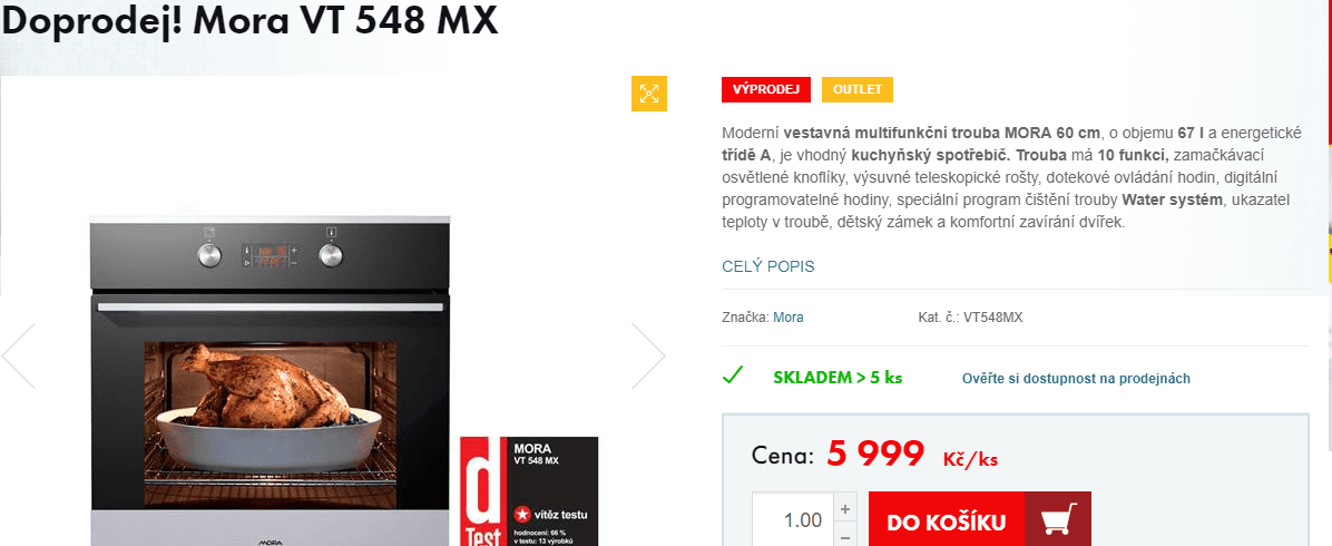 Vestavná trouba Mora, gril - vítěz dTest