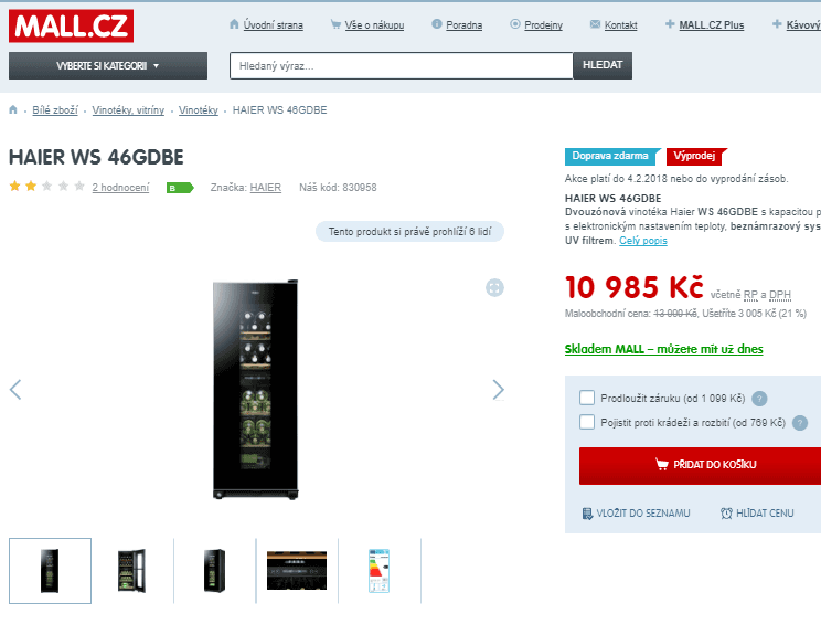 Dvouzónová vinotéka Haier, pro 46 lahví