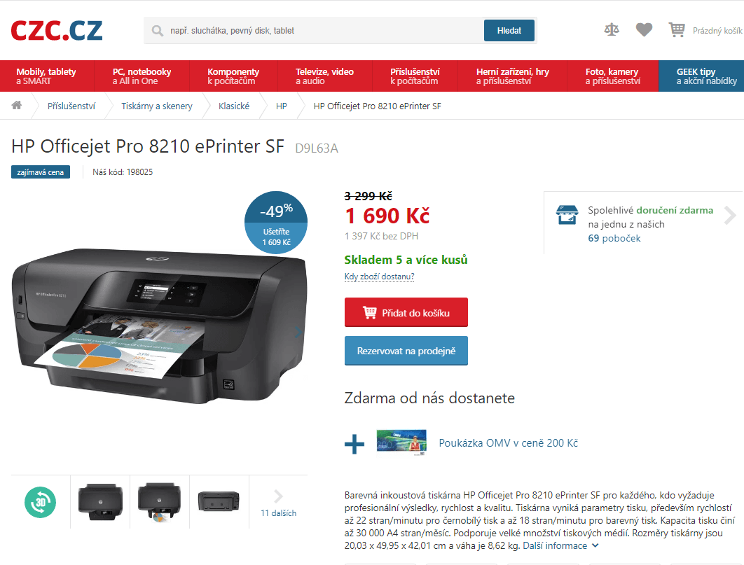 Barevná inkoustová tiskárna HP OfficeJet Pro