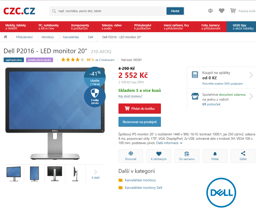 PC monitor Dell, 20"