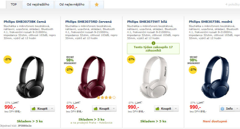 Bezdrátová sluchátka Philips BASS+