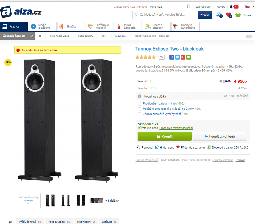 2 sloupové reproduktory Tannoy Eclipse Two