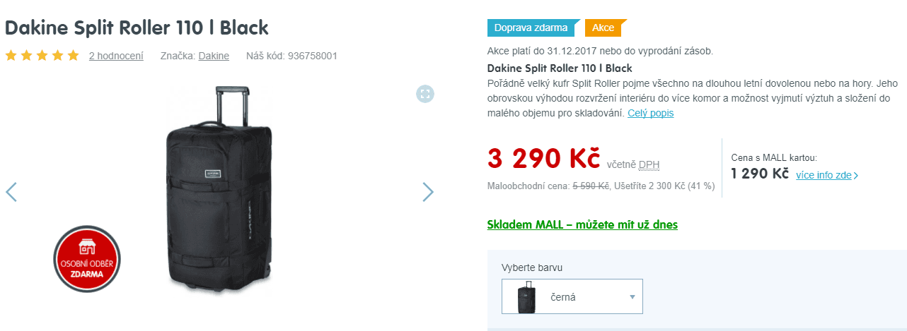 Velký kufr Dakine Split Roller, 110 litrů