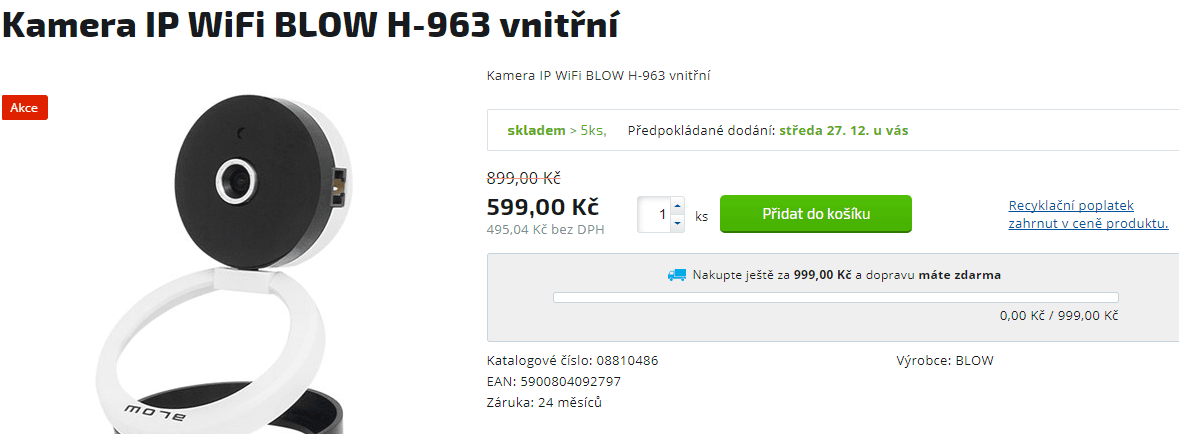 IP Wifi kamera Blow, monitoring domácnosti
