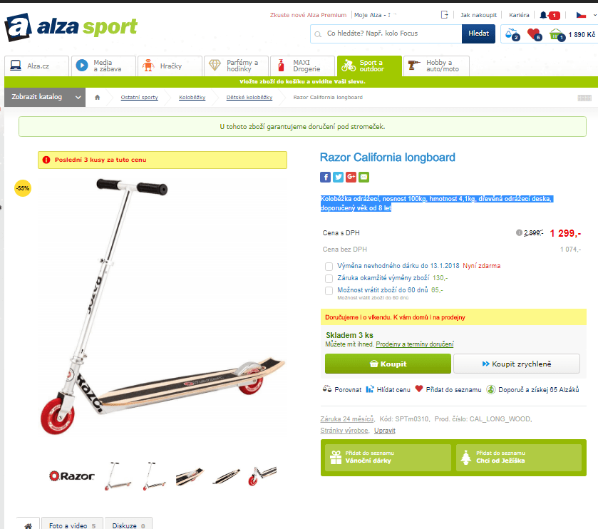Koloběžka Razor California Longboard - dřevo