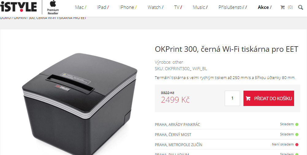 Termo tiskárna EET účtenek, wifi