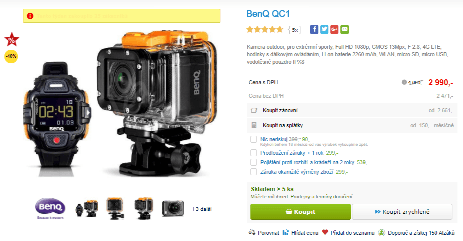 Akční kamera BenQ, full HD, LTE, Wifi