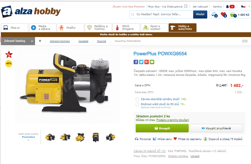 Zahradní čerpadlo PowerPlus, 1000W