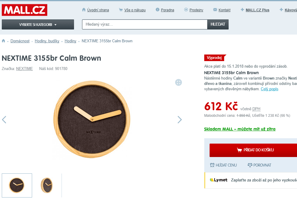 Nástěnné hodiny NEXTIME, dřevo/tkanina