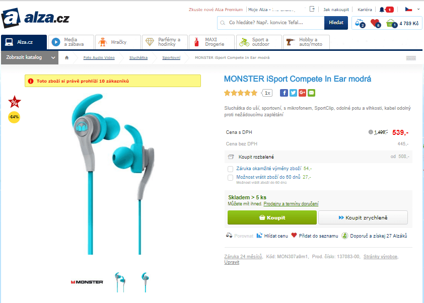 Sluchátka Monster iSport Compete In Ear 