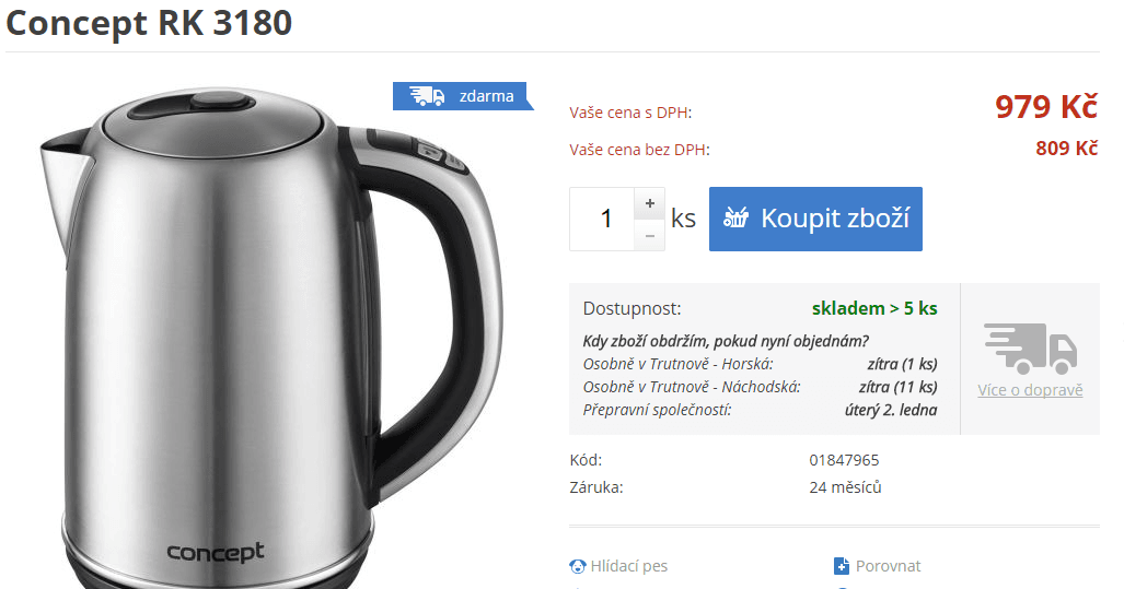Konvice s termoregulací nerez 1,7 l Concept