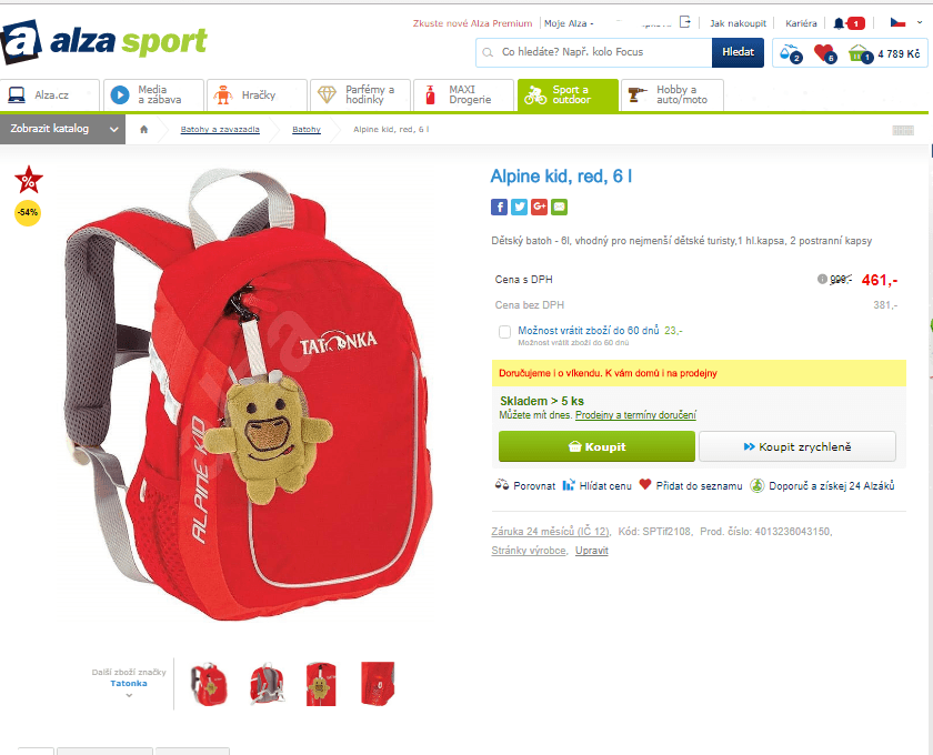 Dětský batoh Alpine kid, 6 l