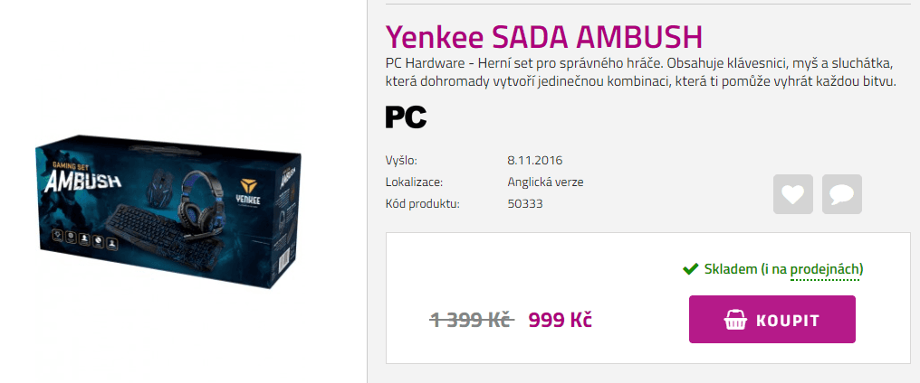 Set herní klávesnice, myši a sluchátek Yenkee