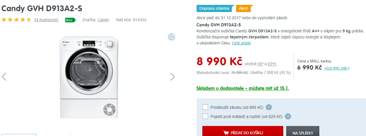 Sušička Candy, 9kg, A++, 19 programů
