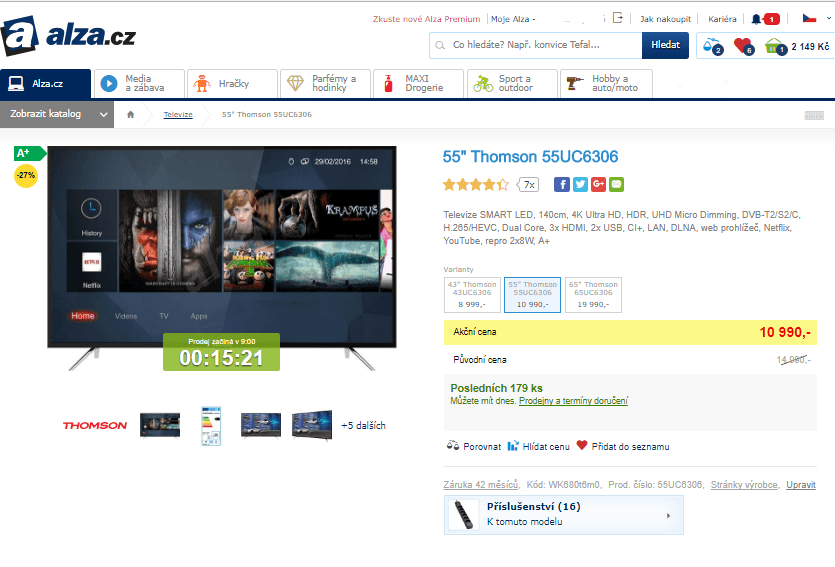 Ultra HD TV, HDR, Smart, 140cm, Thomson