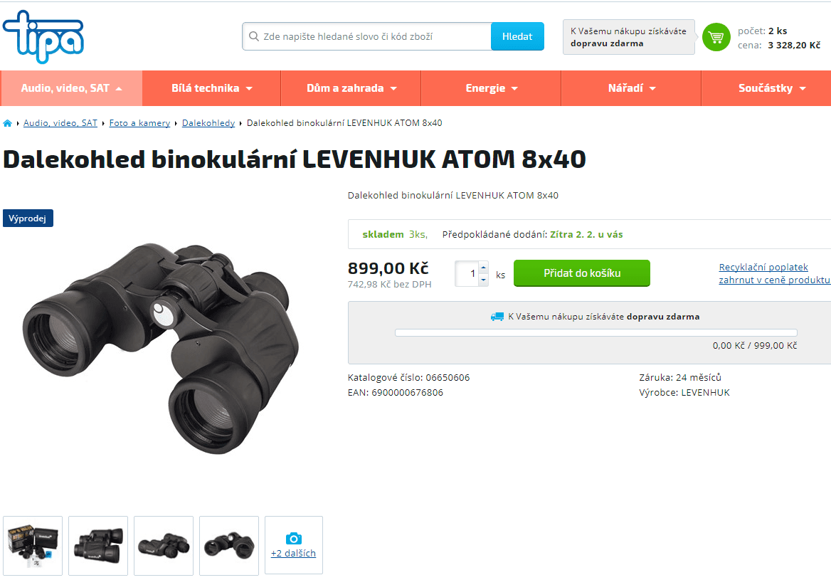 Dalekohled Levenhuk Atom 8x40