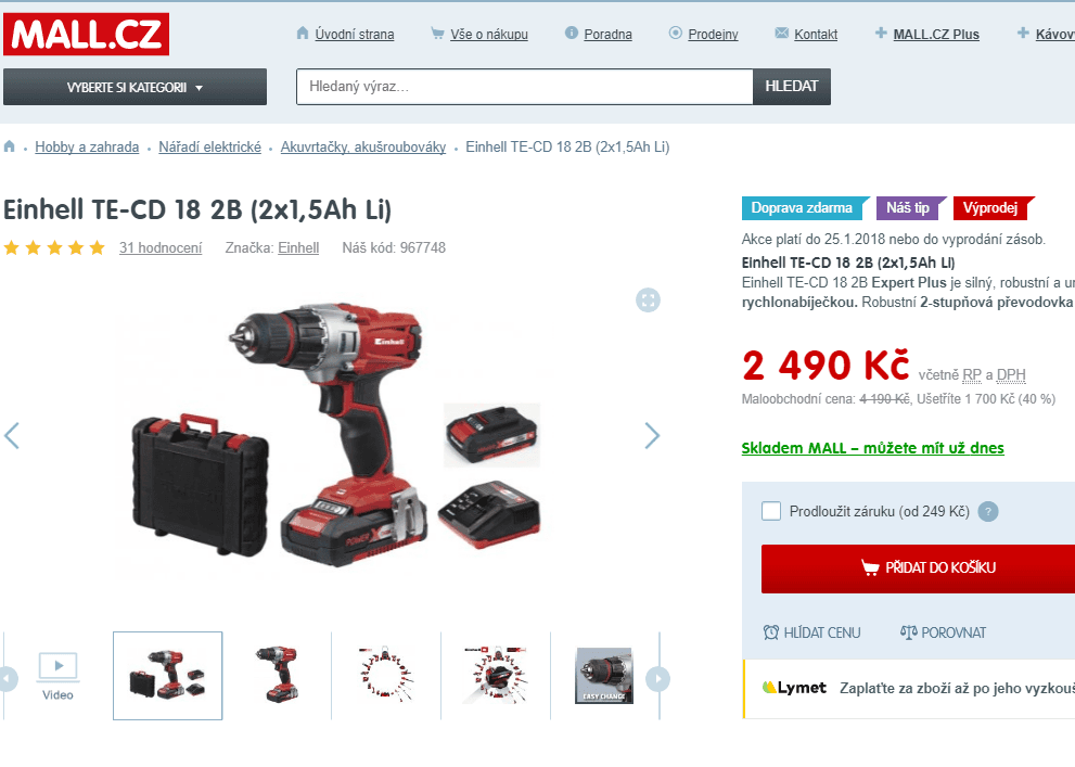 Akušroubovák Einhell, 2x aku +nabíječka