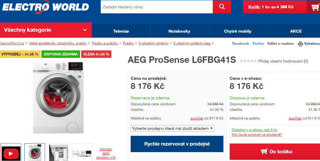 Pračka AEG, 10 kg, 1400 ot., A+++